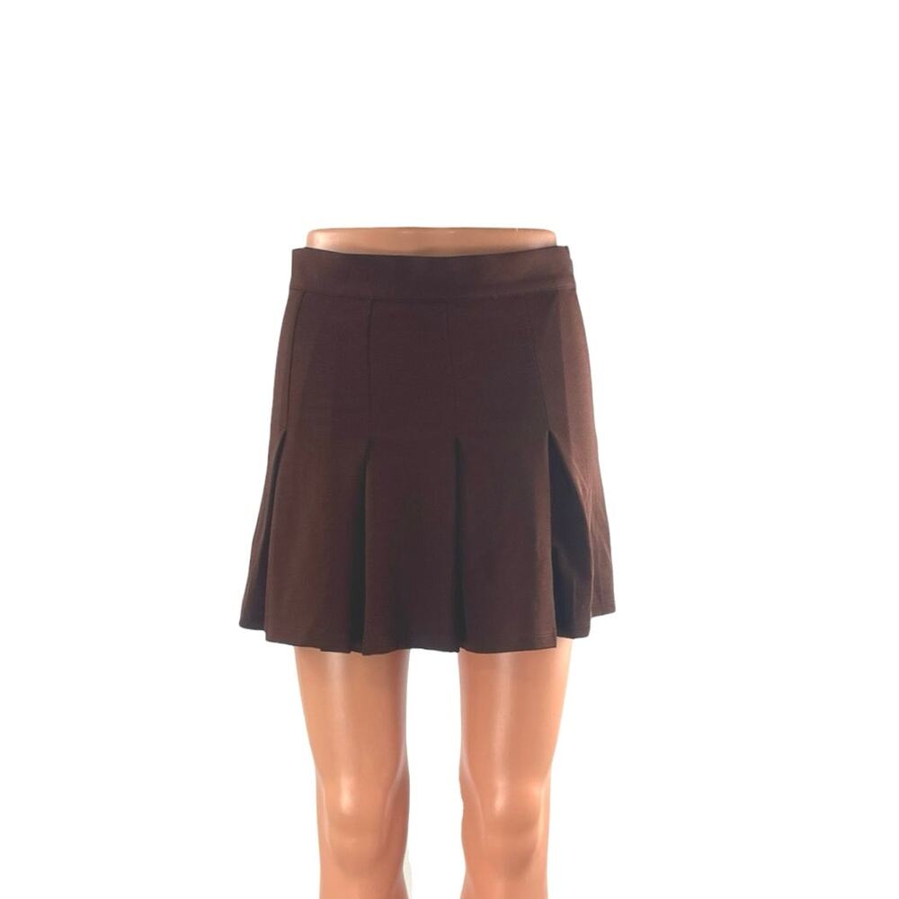 NEW MNG Mango Brown High Waisted Zipped Pleated Flare A Line Mini Skirt Size S